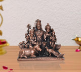 Copper Shiv Parivar murti for mandir, seated deities with ornate detailing, 2.5 inch