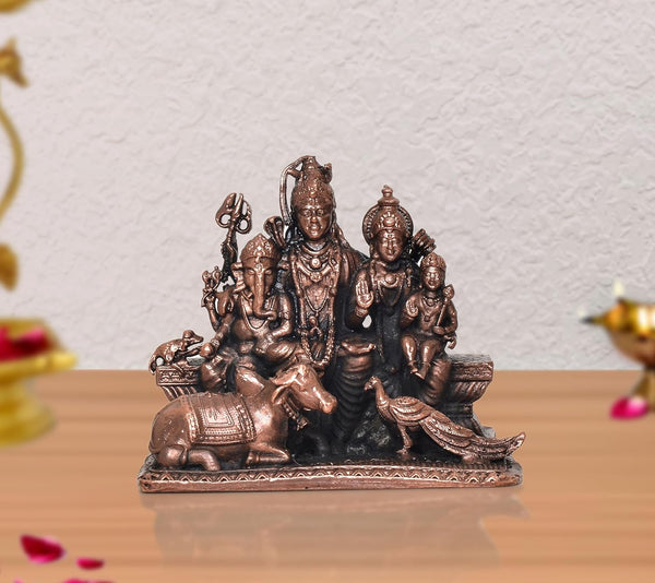 Copper Shiv Parivar Shiva Family Idol Family for Home Decor Mandir Pooja Showpiece (Height 2.5 Inch)