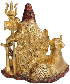 Brass Lord Shiva figure with tall hair, yoga danda staff, detailed robes, 6 inch