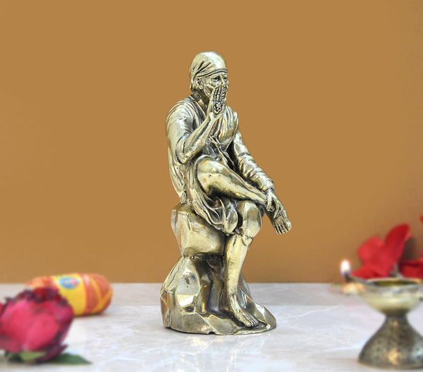 Fine Brass Shirdi Sai Baba Statue Idol Sai Baba Religious Statue for Home Decor Mandir Pooja (Height: 5 Inch)