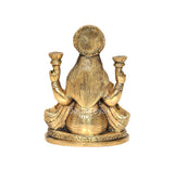 Brass Lakshmi Laxmi idol back view, four raised hands, round halo