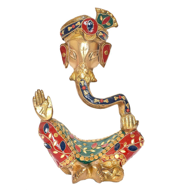 Brass Modern Ganesha Idol Ganesh Statue Multicolor Stone Work Finish | Home Decor/Office Entrance/Temple/Diwali Gift | (Height : 10 inch)