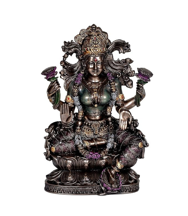 Resin Goddess Lakshmi Ji Statue Idol Decorative Showpiece Home Office Temple Multicolour Height 9 Inches Entryway Setting
