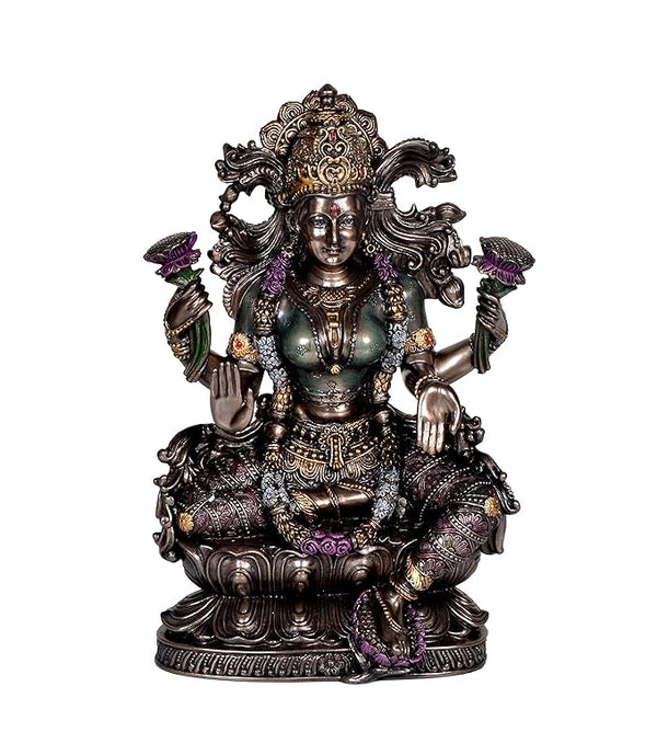 Resin Goddess Lakshmi Ji Statue Idol Decorative Showpiece Home Office Temple Multicolour Height 9 Inches