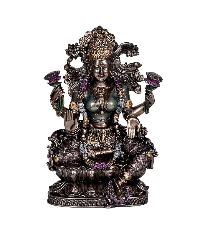 Resin Goddess Lakshmi Ji Statue Idol Decorative Showpiece Home Office Temple Multicolour Height 9 Inches