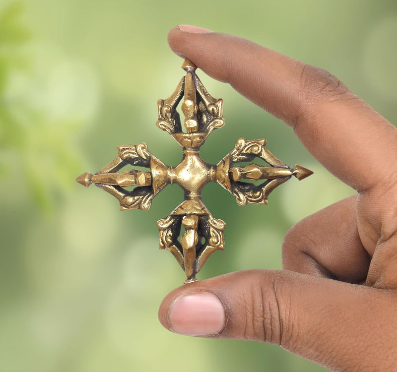 Brass Tibetan Buddhist Double Vishva-Vajra Dorje (Height: 3 Inch)