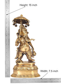 Brass Ganesha showpiece with tiny umbrella, size 15 in height, 7.5 in width
