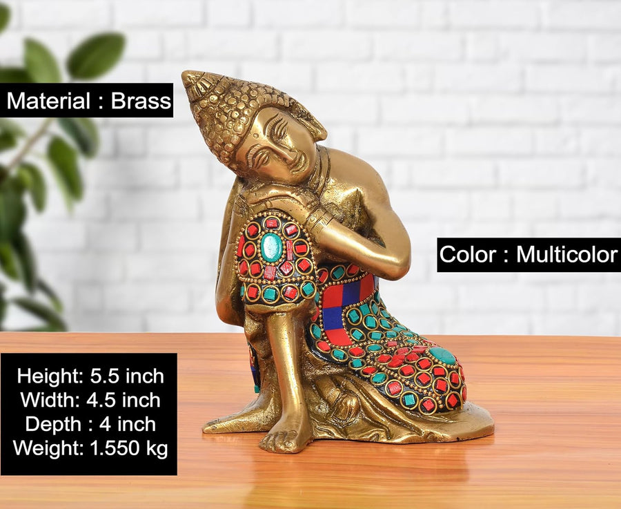 Brass Buddha Idol Sitting (Height: 5.5 inch) Craft Detail
