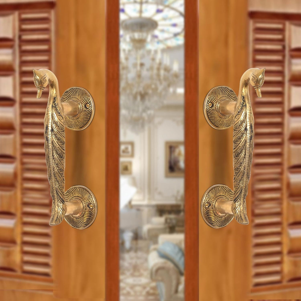 Brass Peacock Design Door Handle Pair (Pack of 2) (Height : 7 inch)