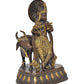 Brass Lord Krishna with Cow Idol Figurine Sculpture Playing Flute Statue Decorative Showpiece, (Height 10 Inch)