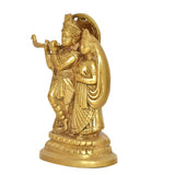 Gold-tone Radha Krishna brass idol statue, side view showing Radha and Krishna