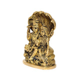 Brass Vishnu-Lakshmi idol statue seated on Sheshnag, side view
