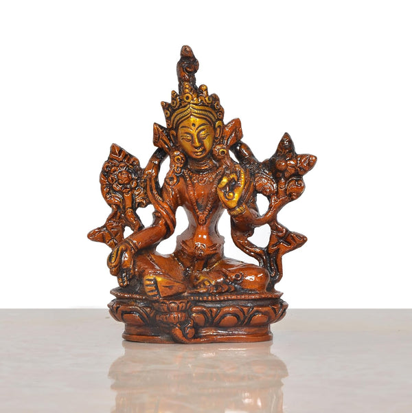 Brass Tara Devi Statue - for Worship, Meditation Spaces, Home Decor Office, or as a Thoughtful Spiritual Gift. (Height 4 Inch) Entryway Setting