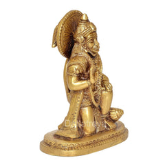 Brass Hanuman Ji standing-side view idol statue, circular halo and patterned base
