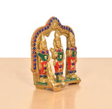 Ram Darbar idol angled view, arched gilt frame with multicolor painted details