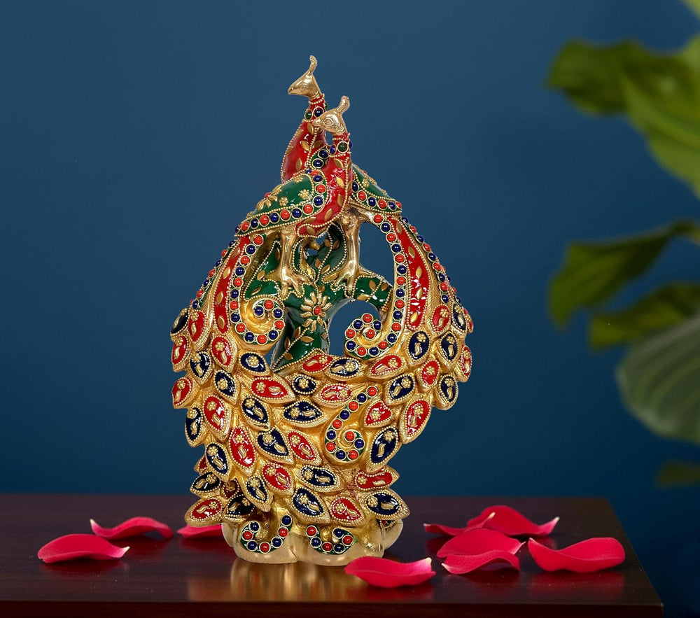Brass Peacock Pair Showpiece (Height: 12 Inches)
