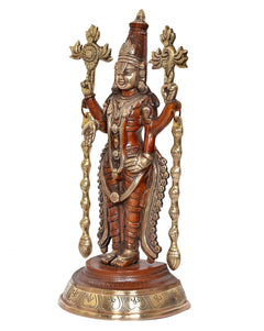 Tirupati Bala Ji brass statue in side view, four arms with tridents