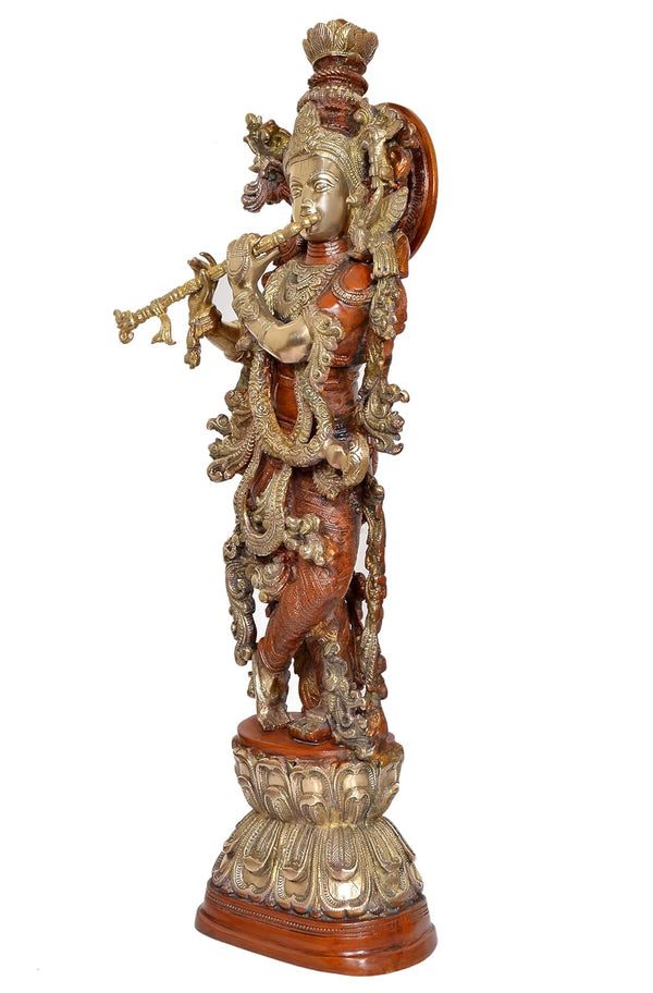 Brass Krishna Big Statue for Mandir (Height 29 inch) Red Study Setting