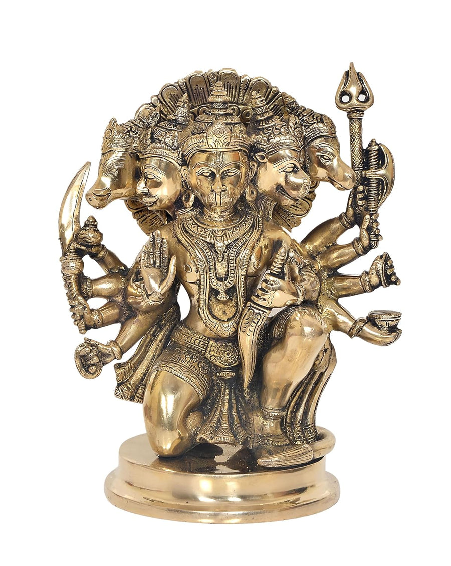Superfine Brass Panchmukhi Hanuman Idol Figurine Hanuman ji Decorative Showpiece for Home Office Temple Mandir Pooja (Height 11 Inch) Craft Detail