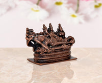 Copper Sheshashayi Vishnu statue, back-side angle with multiple seated figures on base