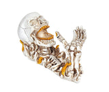 Resin-Weinständer-Skulptur mit Schädelkopf, Zähnen und goldenen Akzenten