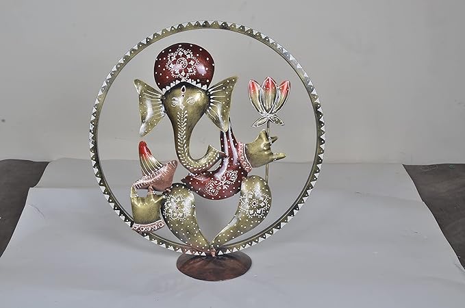 Metal Ganesha Idol in Cirle Decorative Handicraft Showpiece Ganesha Idol Table Top Beautifully Designed Home Decor Office Best for Gift Multicolour Height 16 Inches