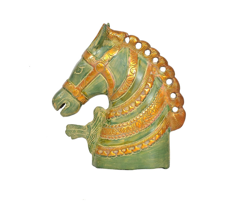 Brass Horse Head Statue with Stone Work (Height: 8 Inch)