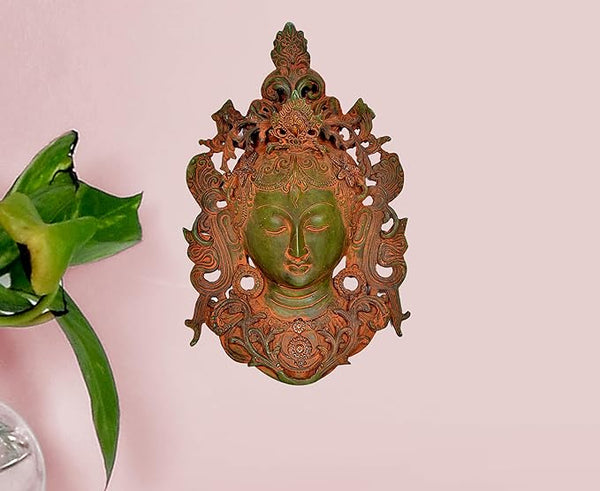 Brass Tibetan Buddha Brass Statue Mask Temple | Height : 12 Inches | Wall Hanging Mask