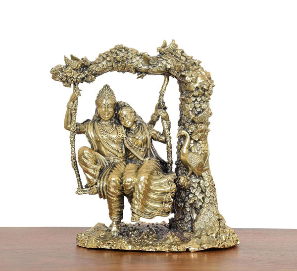 Superfine Brass Radha Krishna Idol on Swing Super fine detailing Study Setting