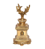 Brass Tulsi plant idol close side, bowl and tree branches on engraved stand