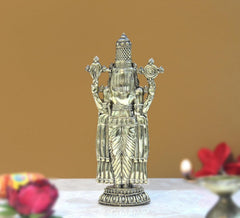 Back view of Brass Lord Tirupati Balaji idol statue with textured back and pedestal