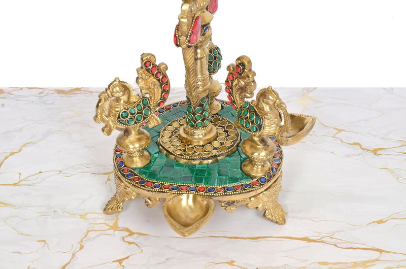 Brass Peacock Oil Lamp Diya Stand (Height 12 Inch)