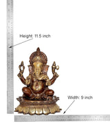 Brass Ganesha sculpture height 11.5 in and width 9 in, brown and gold