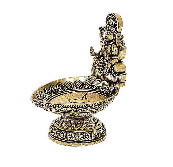 Fine Bronze Lakshmi Laxmi Diya Oil Lamp for Diwali Pooja Gift Decoration Showpiece (Height 4 Inch)