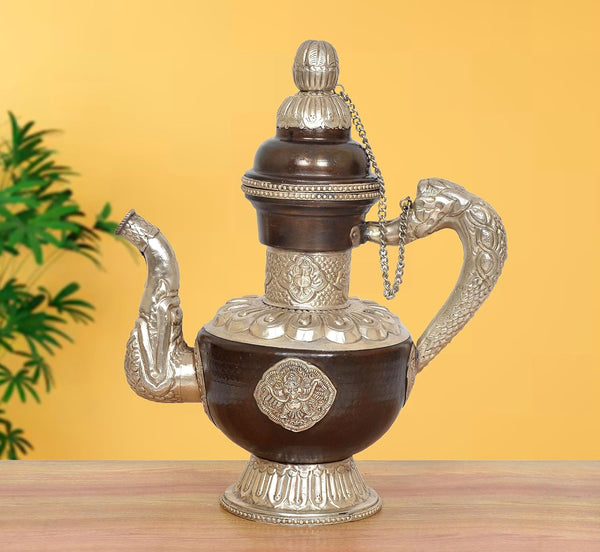 Traditional Himalayan Brass Teapot Tea Kettle Decorative Showpiece (Height: 14 Inches)