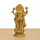 Brass standing Lord Ganesha idol, back view showing ornate details and base