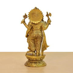 Brass standing Lord Ganesha idol, back view showing ornate details and base