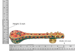 Brass sitar-style décor instrument: 5 in high, 6.5 in wide, painted body