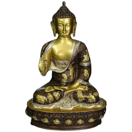 Brass Lord Buddha Statue in Abhaya Mudra (Height: 13 inches)