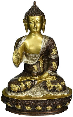 India Lord Buddha in Vitarka Mudra Brass Statue Idol Height : 13 inches