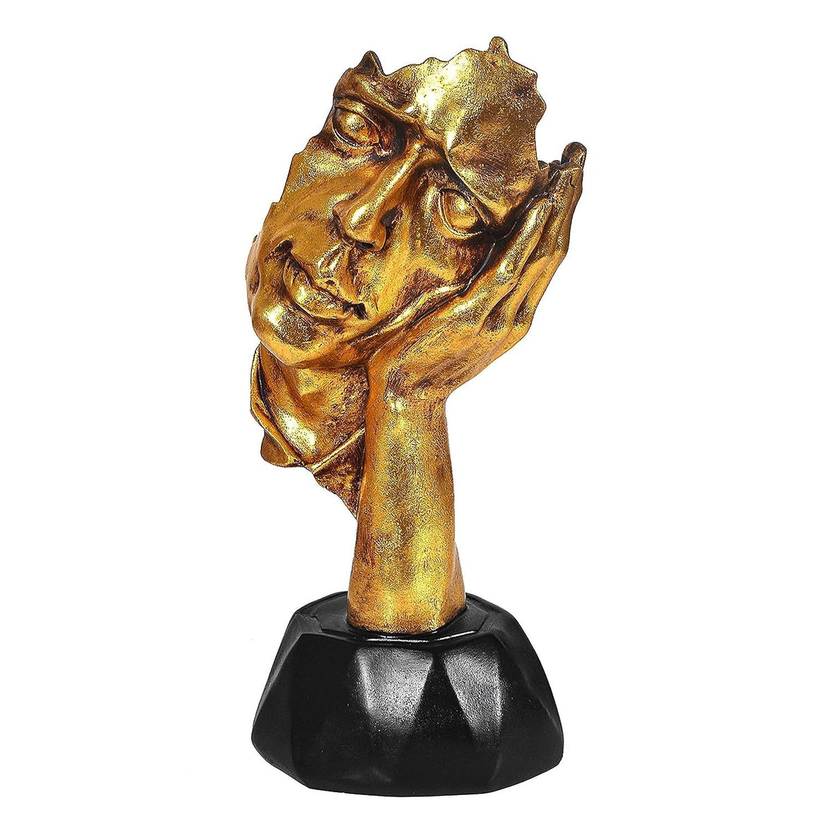 Resin Thinking Man Statue, gold-tone face with black base