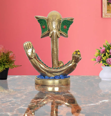 Brass Modern Ganesha Idol Ganesh Statue for Home Decor Office Entrance Temple Diwali Gift (Height : 5 inch) (Multicolor 3)