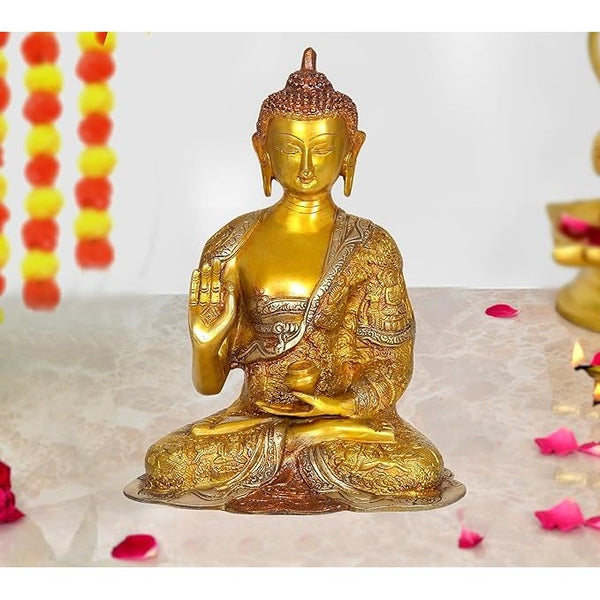 Brass Tara Statue Idol On Base Meditating Pose Multicolor for Temple Home Decor | Height : 18 Inches