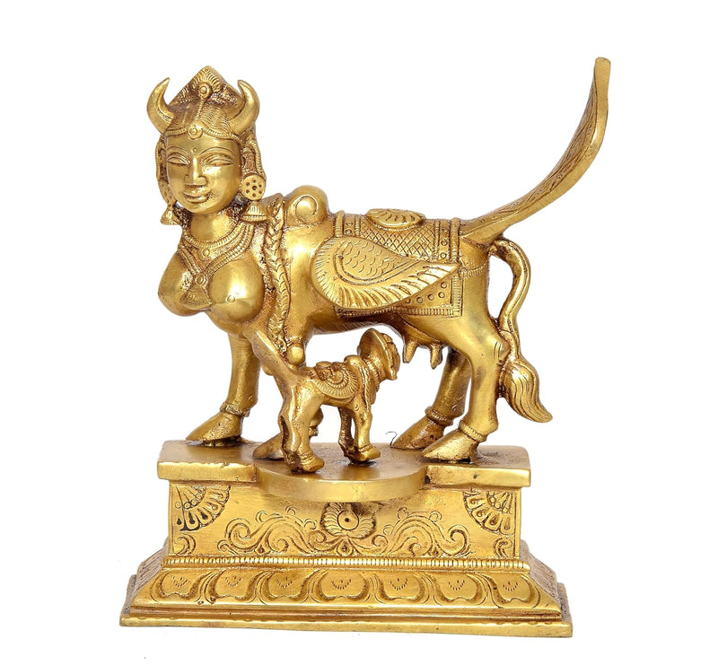 Brass Kamadhenu Cow with Wings | for Pooja Home Decor Mandir | (Height 7 Inch)