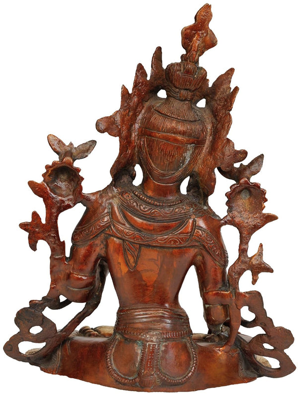 Brass India Tibetan Buddhist Savior Goddess Green Tara in Silver Hue Height : 10.5 inches