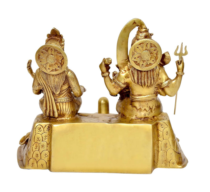 Brass Shiv Parivar Sitting Shiva Family Idol for Home Decor Pooja Mandir (Height 12 Inch)