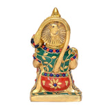 Hanumanji brass idol back view with golden halo and painted green and red attire