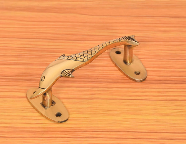 Brass Dolphin Fish Design Door Handle (Pack of 1) (Height :5 inch) Study Setting