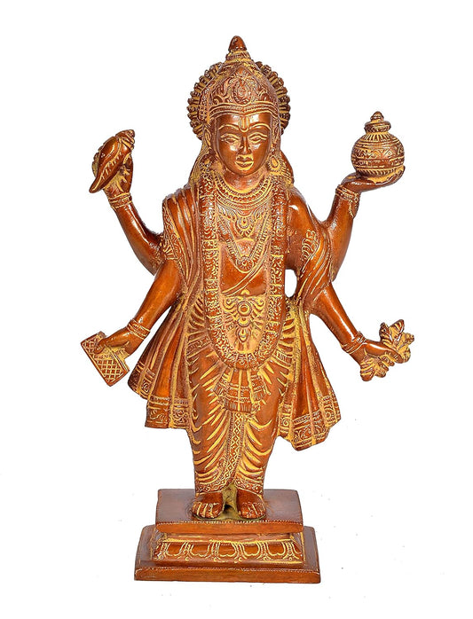 Dhanvantari - The Physician of The Gods (Holding The Vase of Immortality and Herbs) - Brass Statue, Height 10" I Home Decor