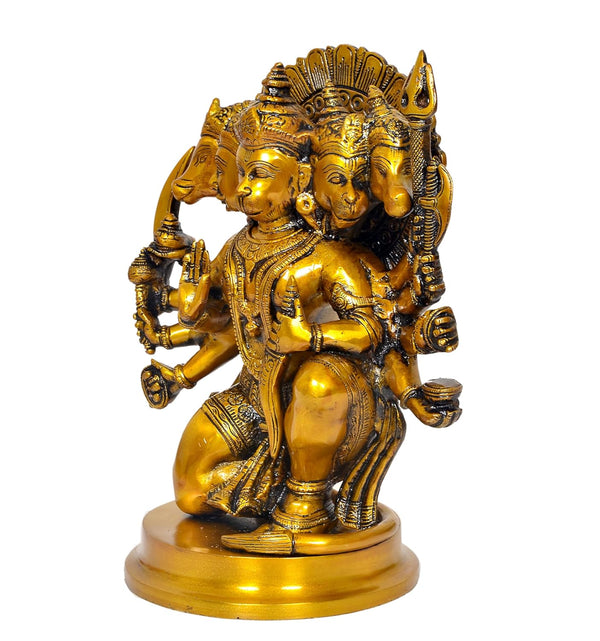 Brass Panchmukhi Hanuman Idol Figurine Hanuman ji Decorative Showpiece Home Office Temple Best Gift Item (Height 11 Inch) Study Setting